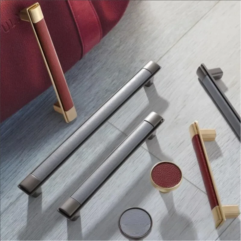 Modern Minimalist Luxury Wardrobe Cabinet Door Leather Handle Bedroom Minimalist Decoration Cabinet Drawer Zinc Alloy DoorHandle