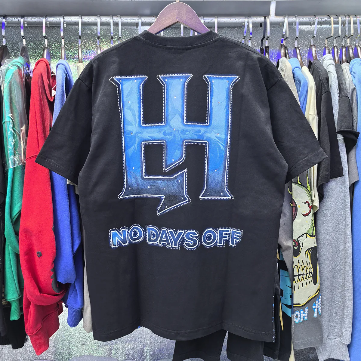 Life Hustlers High Street Printed Beaded High-Quality Double-Spun Pure Cotton Casual Short-Sleeved T-Shirt Trendy