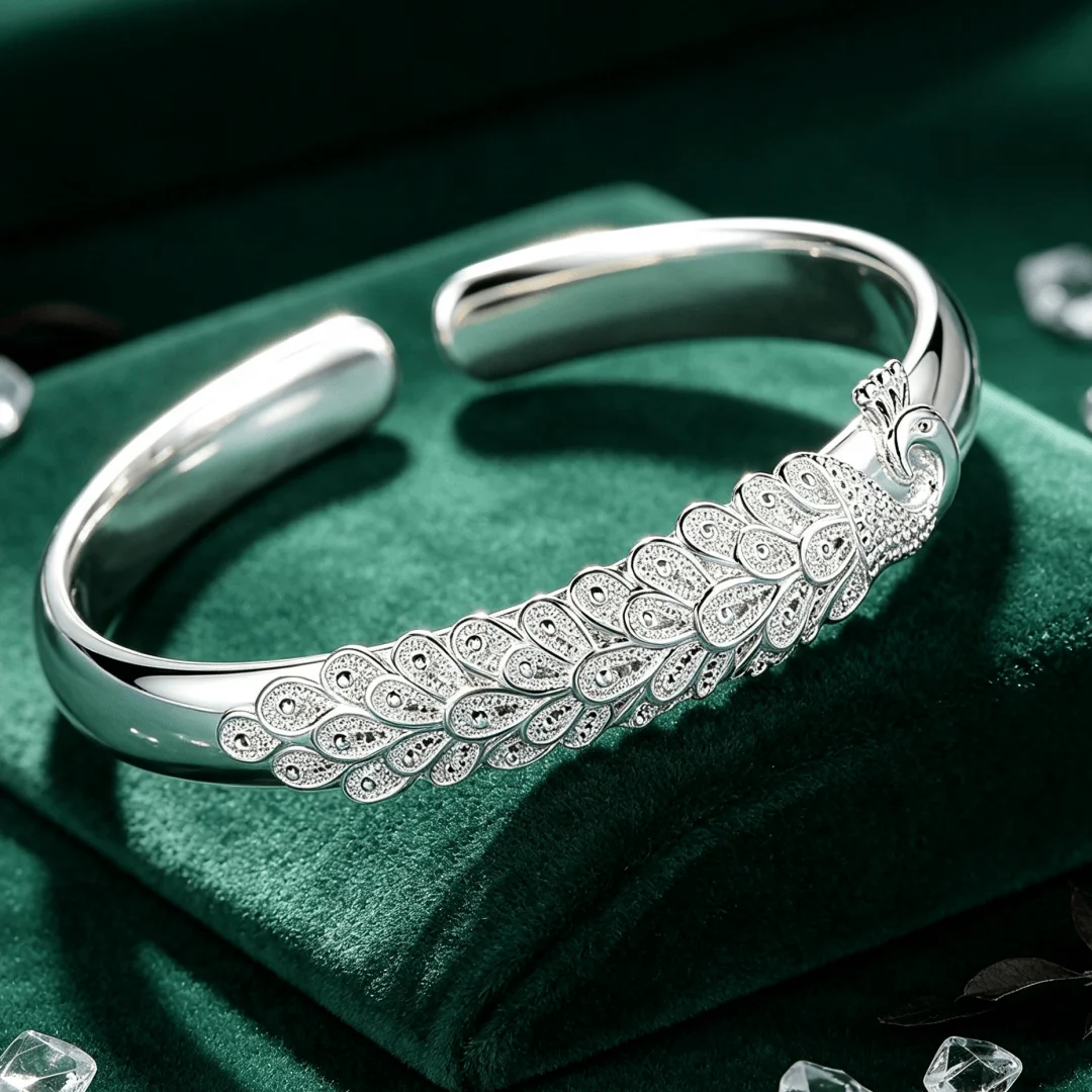 New popular 925 sterling silver elegant Peacock opening screen bracelet Bangle for women fashion party wedding Versatile jewelry