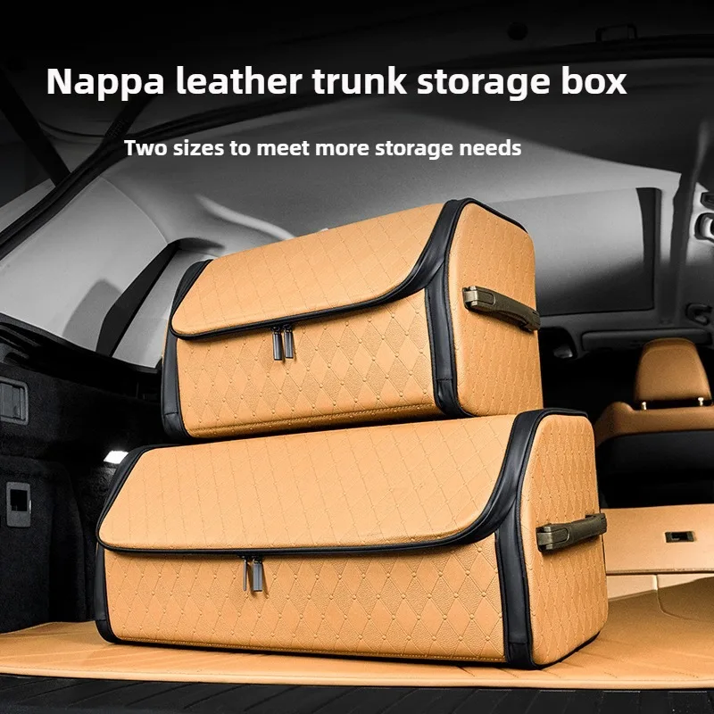 صندوق تخزين صندوق السيارة من الجلد الفاخر منظم صندوق السيارة القابل للطي ملحقات صندوق السيارة منظم تخزين السيارات بسعة كبيرة #2