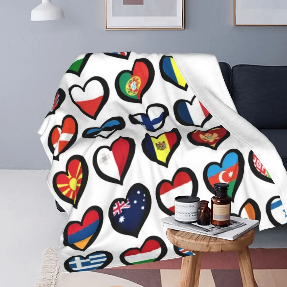 Eurovision Song Contest Flags Hearts Blankets Soft Warm Flannel Throw Blanket Bedspread for Bed Living room Travel Home Couch