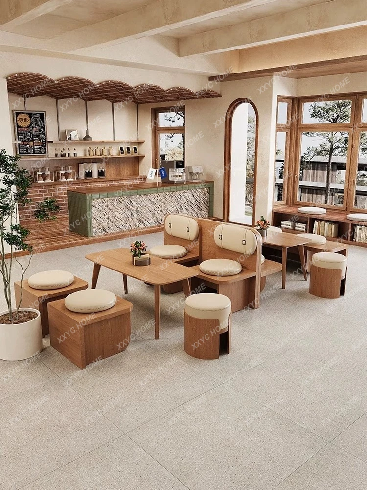 Wabi-sabi style bubble tea shop, cafe, booth sofa, dessert shop, cake bakery, rest area, negotiation table and chair combination