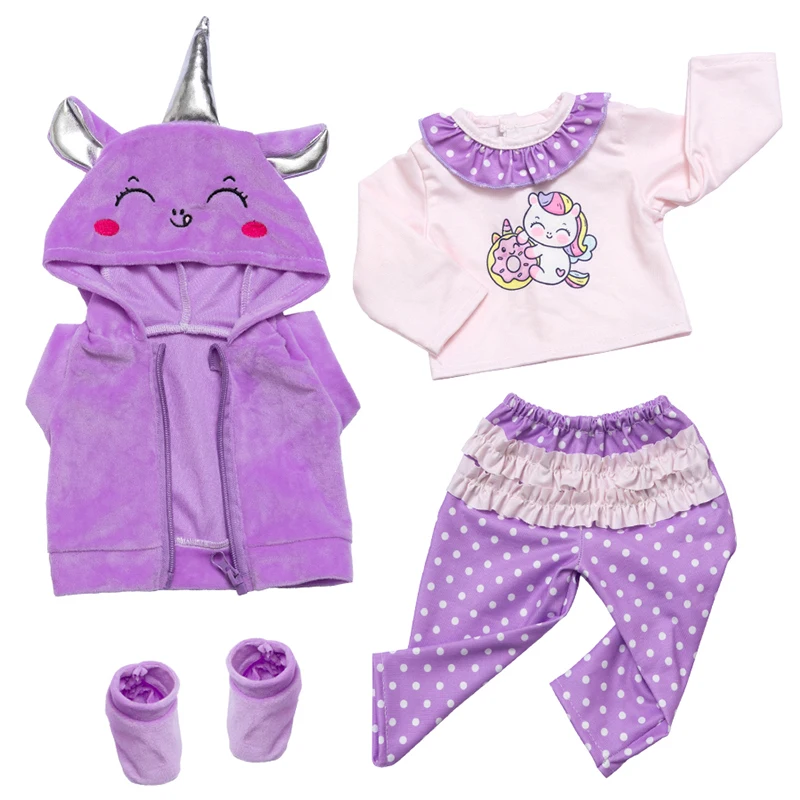 Doll Clothes 16-18Inch/40-45cm Cute Unicorn Jacket Hoodie Pants Baby Born Doll Rebirth Doll Clothes Accessory Doll Girl Gift