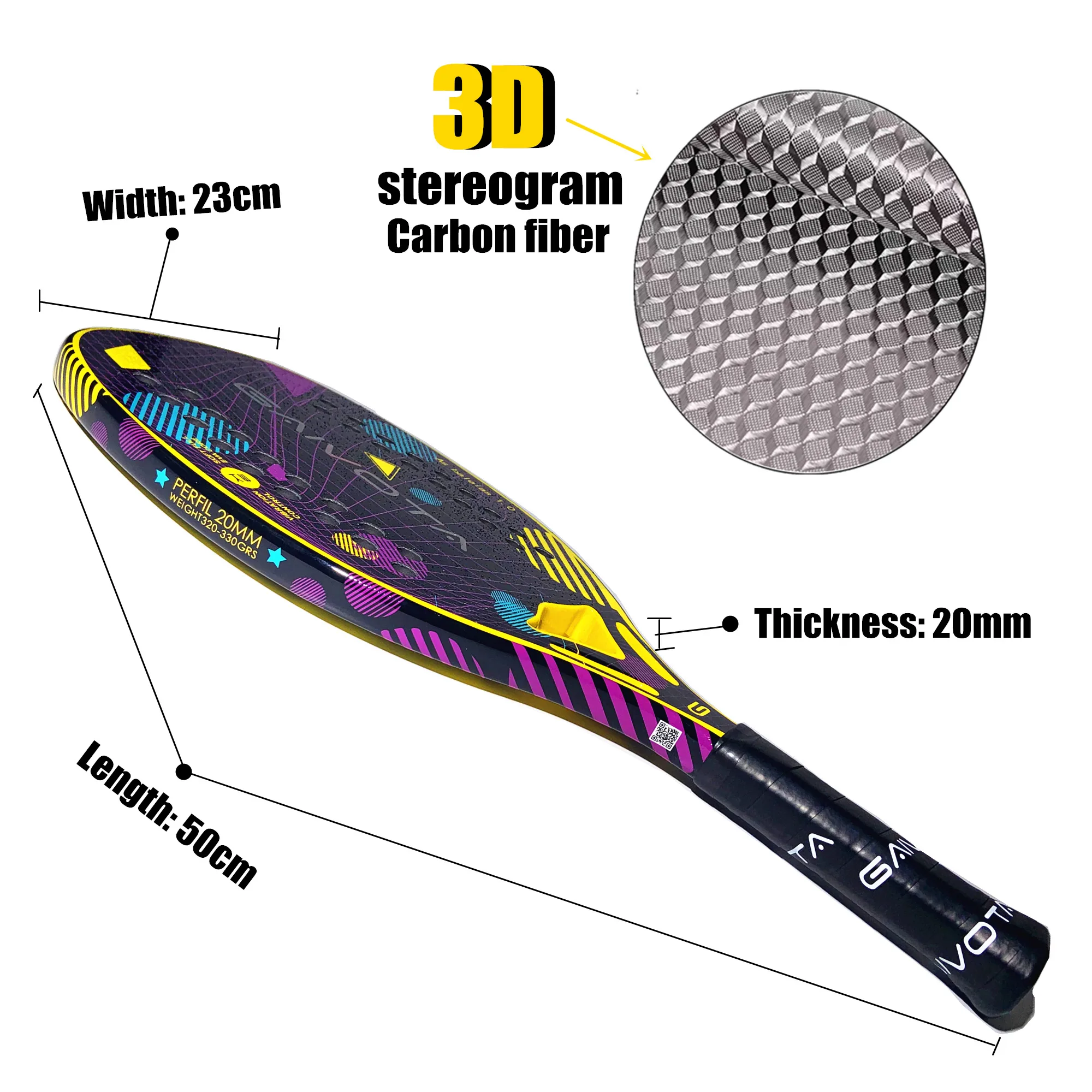 Gaivota 2023 Beach Tennis racquet 3K three-dimensional 3D pattern+bag