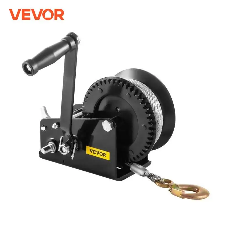 VEVOR Cabrestante Manual con Cable de Acero de 10m Diámetro de 6mm Cabrestante de Alambre Manual con Gancho Carga Máxima de 1588kg Torno de Manivela