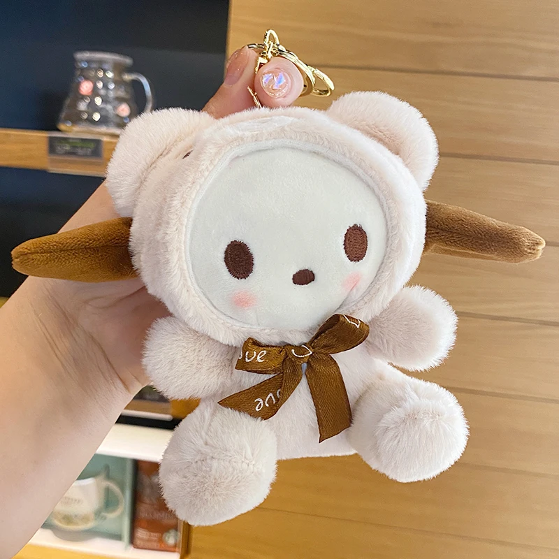산리오 플러시 키 체인 장난감 인형 카와이 헬로 키티 멜로디 시나모롤 만화 배낭 펜던트 장식 소녀를위한 생일 선물