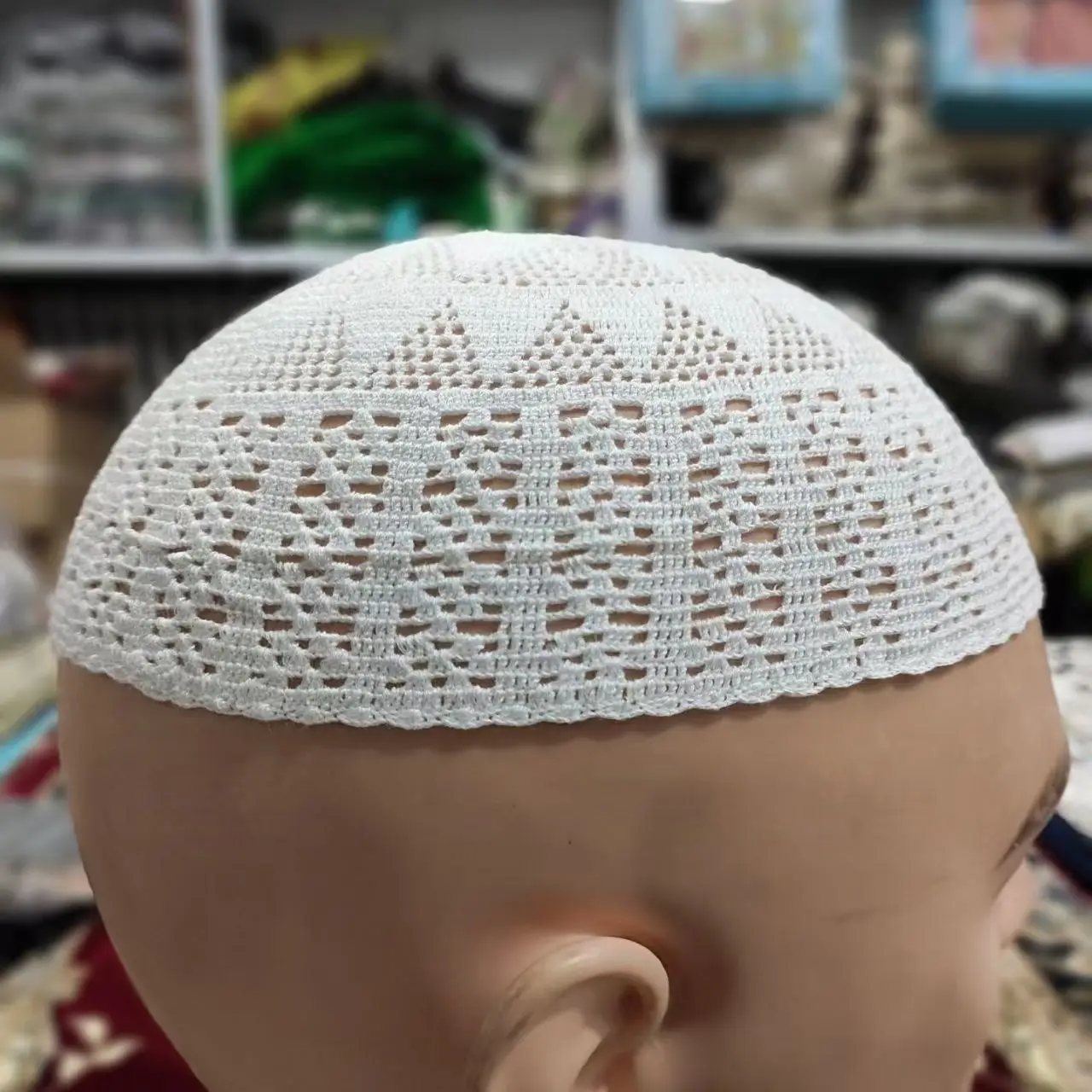 Free Shipping Muslim Caps For Men Colthing Crochet Knit Hat Turkey Kufi Islamic Kippah Jewish Turban White Cotton Mesh 0778