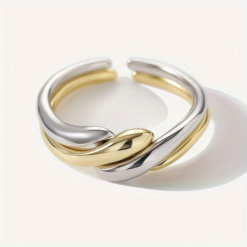 925 Sterling Silver 18k Plated Gold Special Knot In & Silvery Symbol Of Love High Quality Adjustable Ring