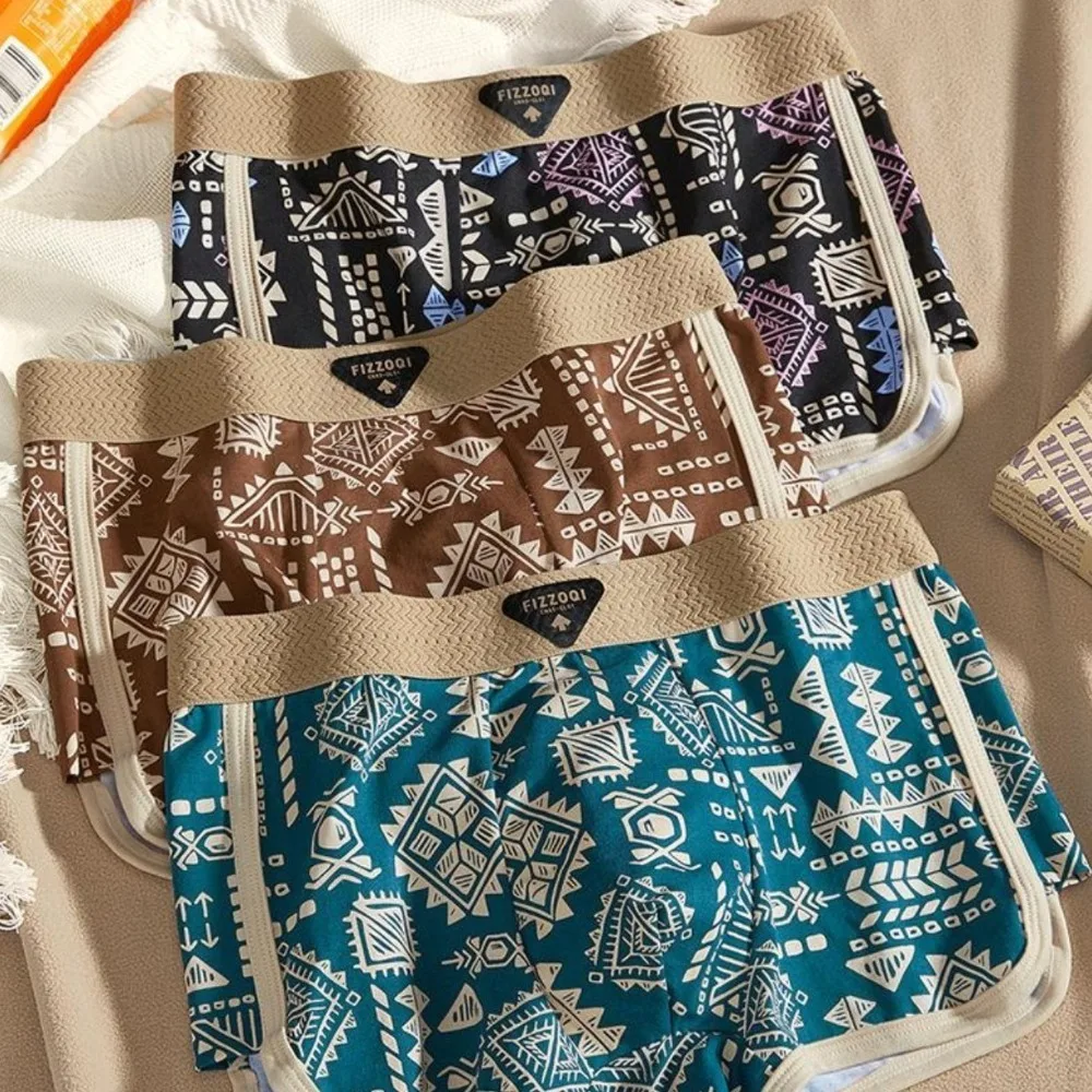 

3Pcs Comfortable Plus Size Men's Boxer Briefs Seamless Elastic Printed Panties Lingerie Mid Waist Underwear for Man Gifts