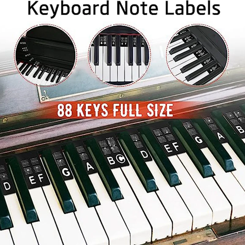 Removable Piano Keyboard Note Labels Piano Stickers 88 Keys For Learning, Reusable Piano Key Stickers For Beginners (Black)