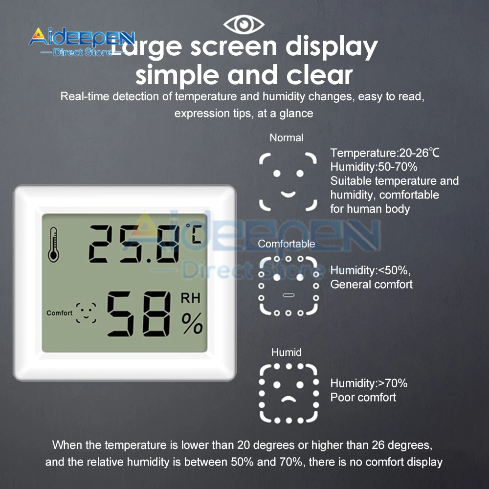 

Ультратонкий цифровой термометр 3 в 1, гигрометр, ЖК-электронный измеритель температуры, монитор влажности в помещении, часы, метеостанция