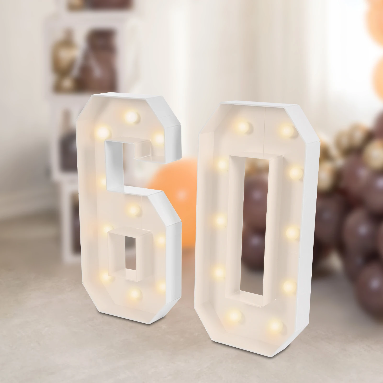 Paar leuchtende Zahlen, 60 doppelseitige Bänder, Batteriekästen, LED-Lampen, 60. Geburtstag,