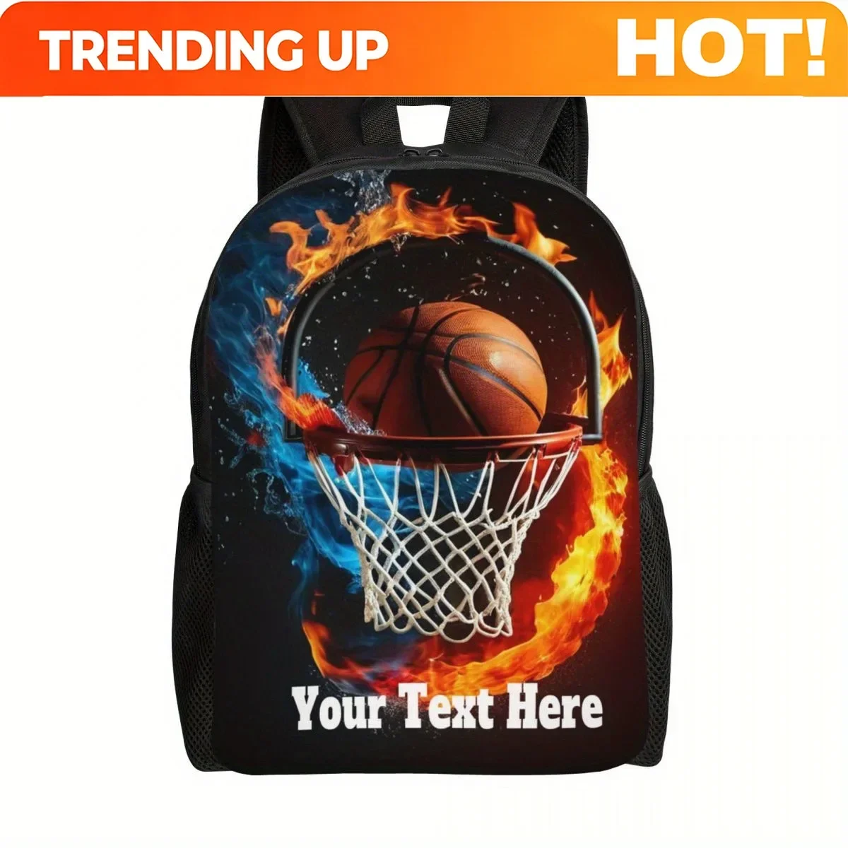 Custom Bag Customizable Basketball Backpack With Hot Fire Design - Personalized Text & Logo, Lightweight 17
