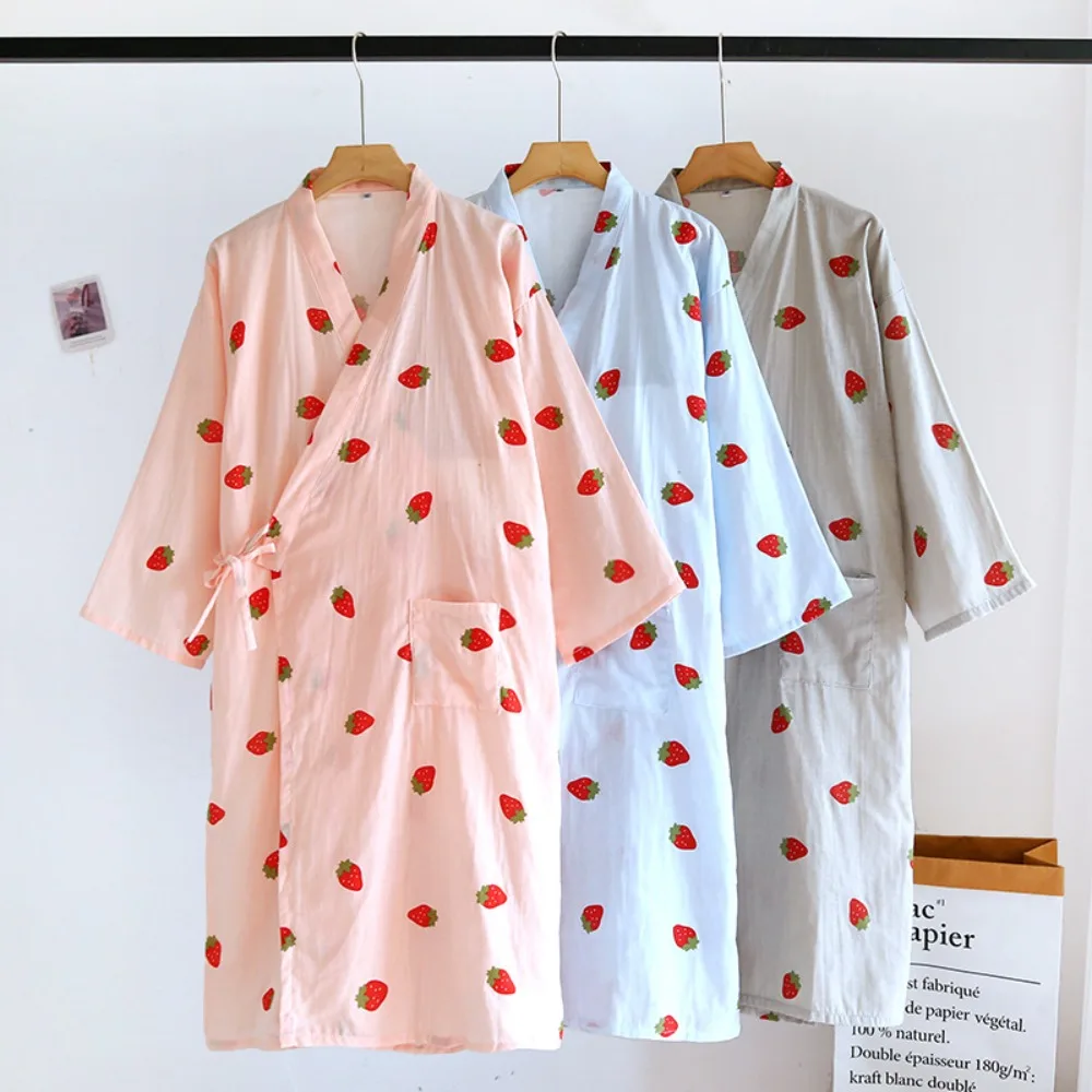 

Японский хлопково-марлевый халат-кимоно — весенне-летняя свободная одежда для сна Hanfu для женщин, дышащий халат и домашняя одежда