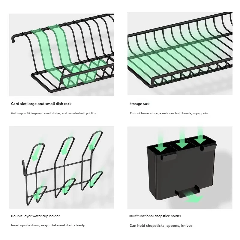 Poziomowy stojak do suszenia naczyń z deską spustową Organizer na sztućce Uchwyt na nóż i widelec Stojak na kubki i naczynie na blat kuchenny