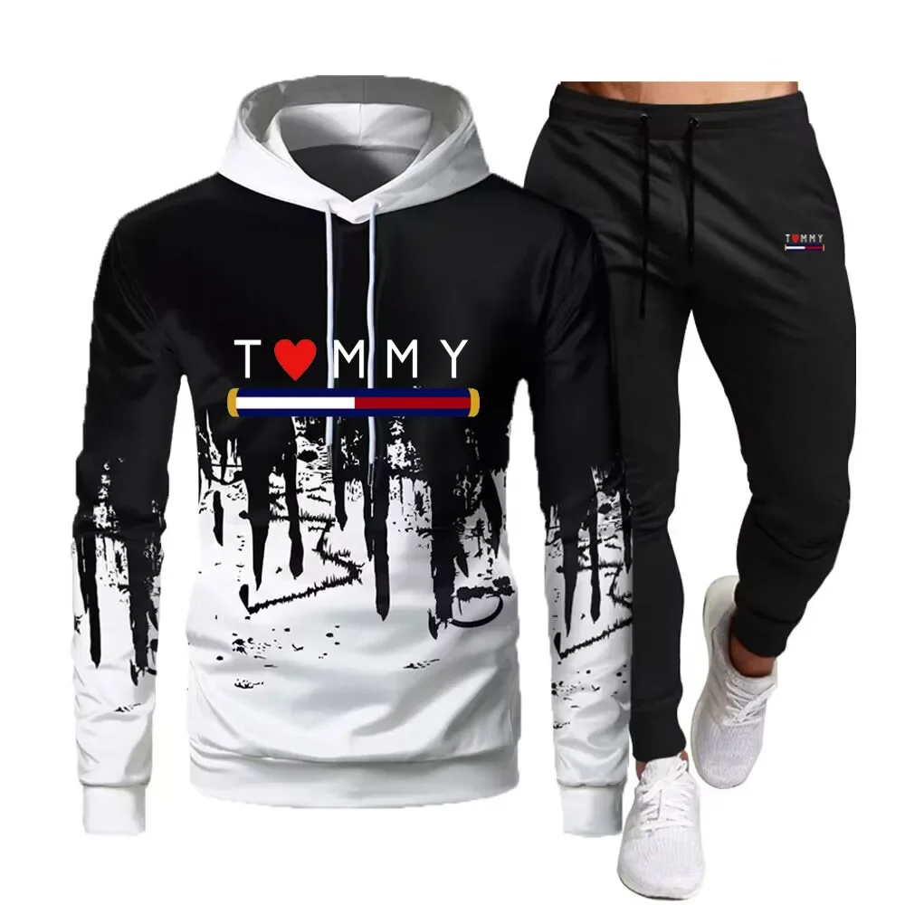 

Men's hoodie set Fashion Splash Ink Sweatshirt Men's sweatsuit pant set New hoodie and sweatpants two-piece set