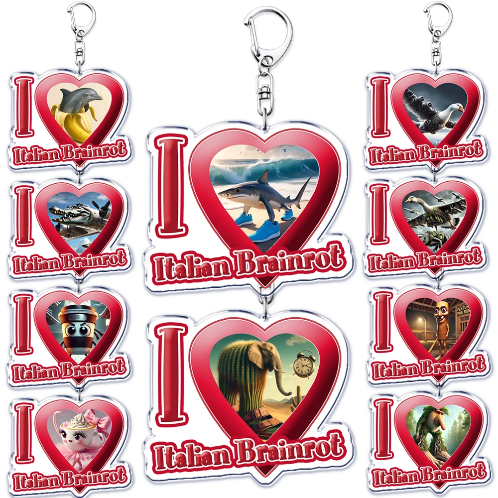 Popular I Love Italian Brainrot Animals Meme Keychain for Accessories Sigma Skibidi Rizz Cat Keyring Jewelry Fans Friends Gifts