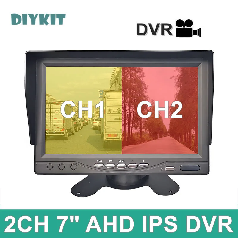 DIYKIT 7inch AHD IPS 2CH Rear View Car Monitor Support 720P 1080P AHD Car Camera Video Recording