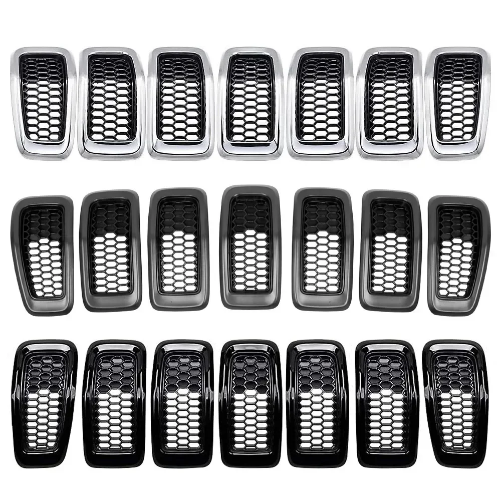 

Гоночный передний бампер, вентиляционное отверстие, решетка, крышка из АБС-пластика, 7 шт., передняя решетка автомобиля, сотовая сетка, накладка на 2014-2018 Jeep Cherokee