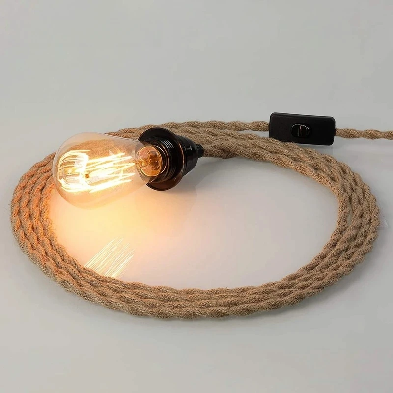 Imagem -03 - Industrial Hemp Rope Led Pendant Light Soquete E27 com Plug Switch Faça Você Mesmo Twisted Cabo Decor Pendurado Lâmpada Suporte Acessórios ue Eua