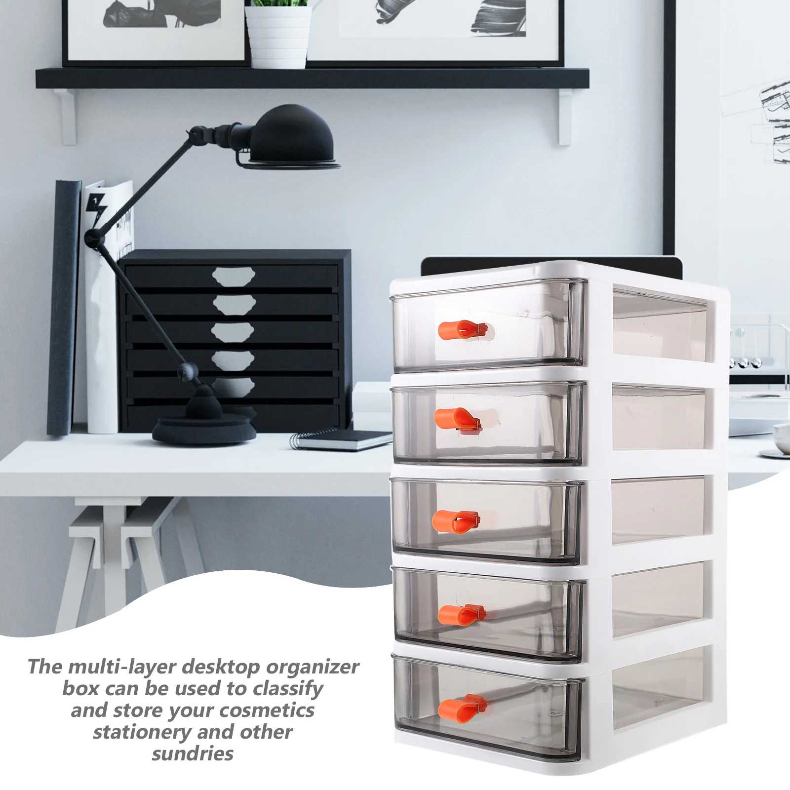 Five Layer Storage Box Transparent Desk ganizer Drawers Plastic Shelving Unit Table Makeup Container Stationery Holder Office