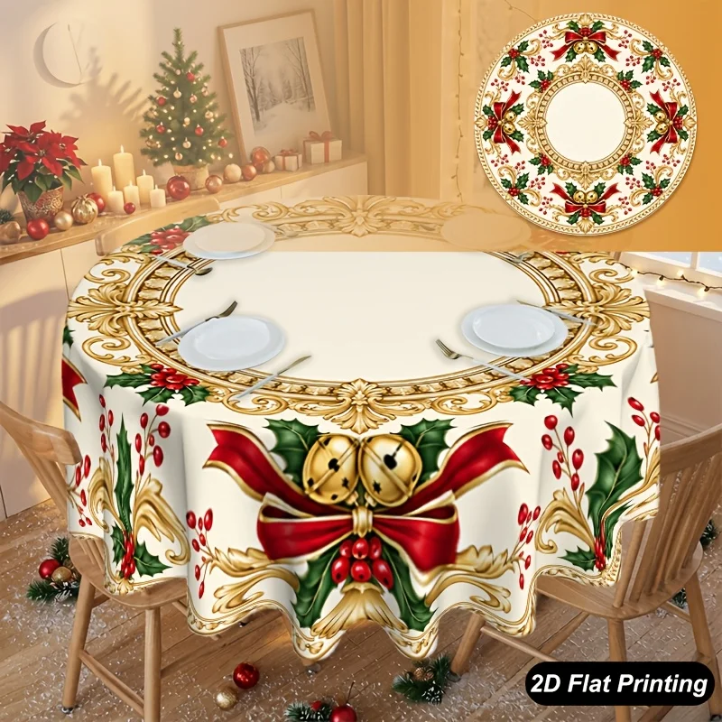 1 Christmas round tablecloth with Christmas bell wreath