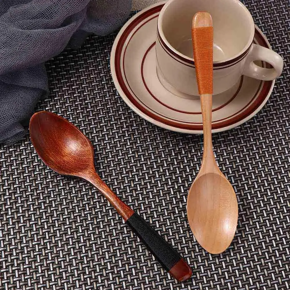 

Stirring Wooden Dinnerware with Tied Line Eating Scoop Cutlery Kitchen Utensil Soup Spoons