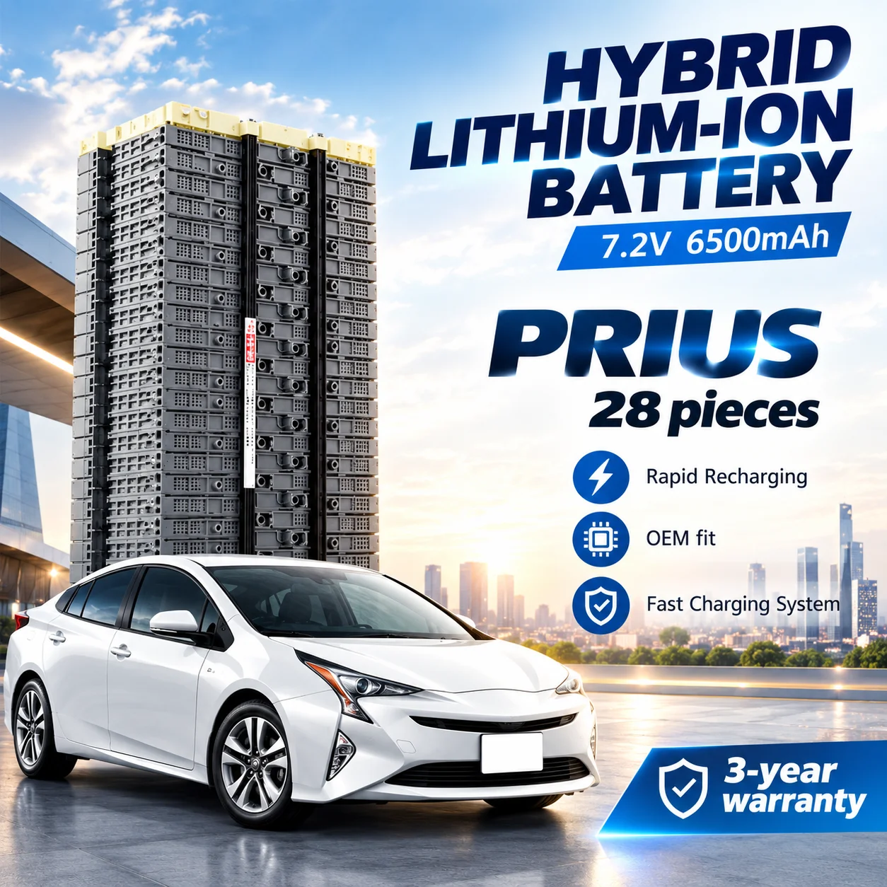 Hybrid Car Battery 7.2V 6.5Ah Replacement Module for Toyota Prius Gen 2 3 4 V, Auris, Voxy, Noah, Long Service Life