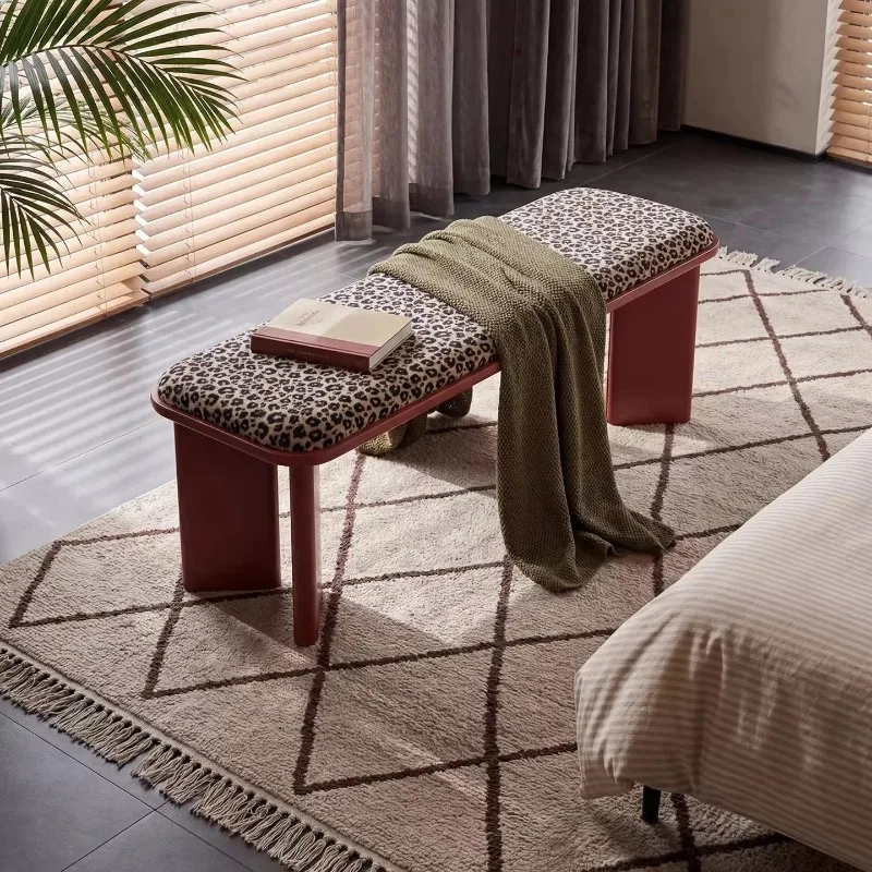 Medieval classic fabric bench, red leopard print bedside stool, shoe changing stool, advanced casual entry bench