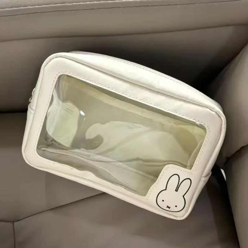 

Miffy Half Transparent Makeup Bag Kawaii Cartoon Student Stationery Female Travel Storage Bag Waterproof Pain Pack Japanese ﻿