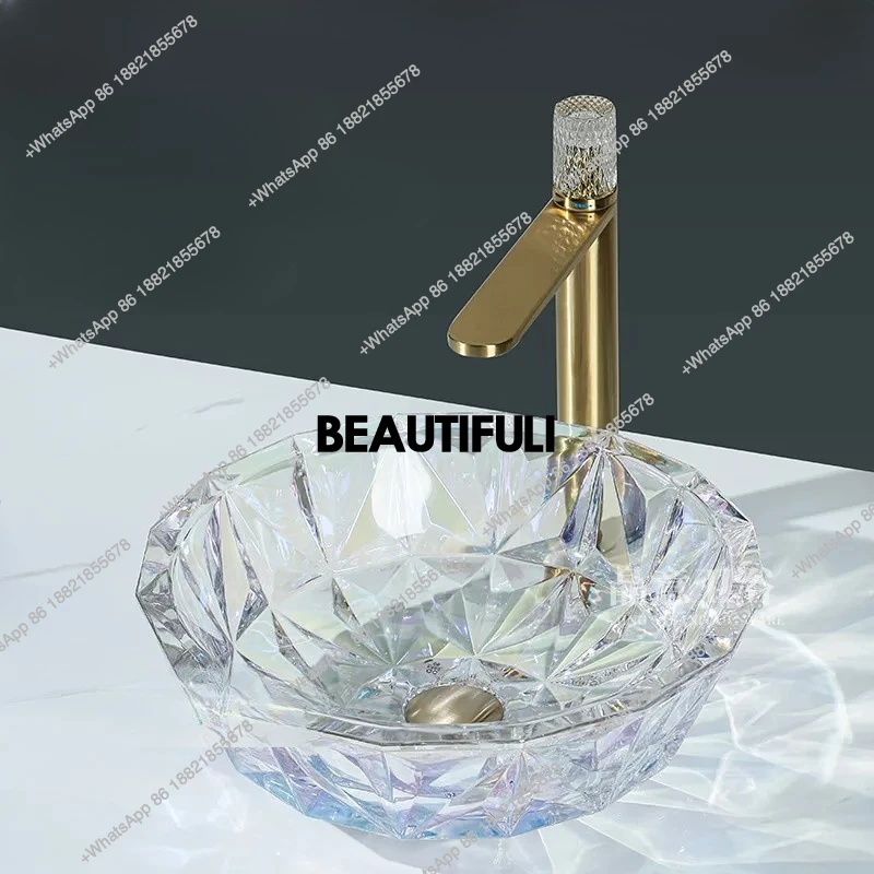 

Легкая роскошная хрустальная раковина в минималистском стиле, домашняя ванная комната, умывальник для отеля, прозрачное стекло