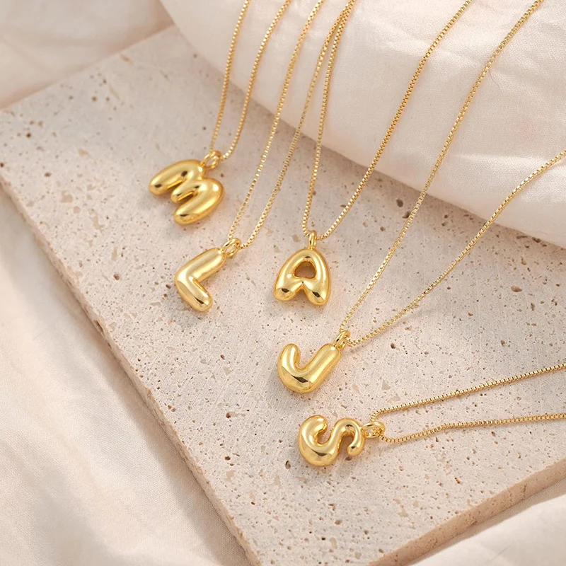 Fashion Bubble Balloon Letter Necklace Stainless Steel Box Chain Initial Necklaces For Women Jewelry