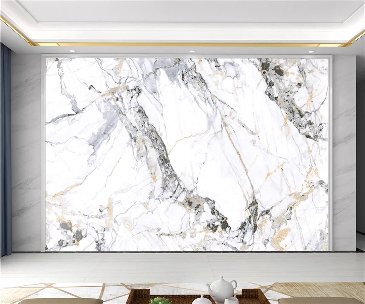 Custom jazz white gold lines marble wallpaper TV living room background wall light luxury modern decoration papel de parede
