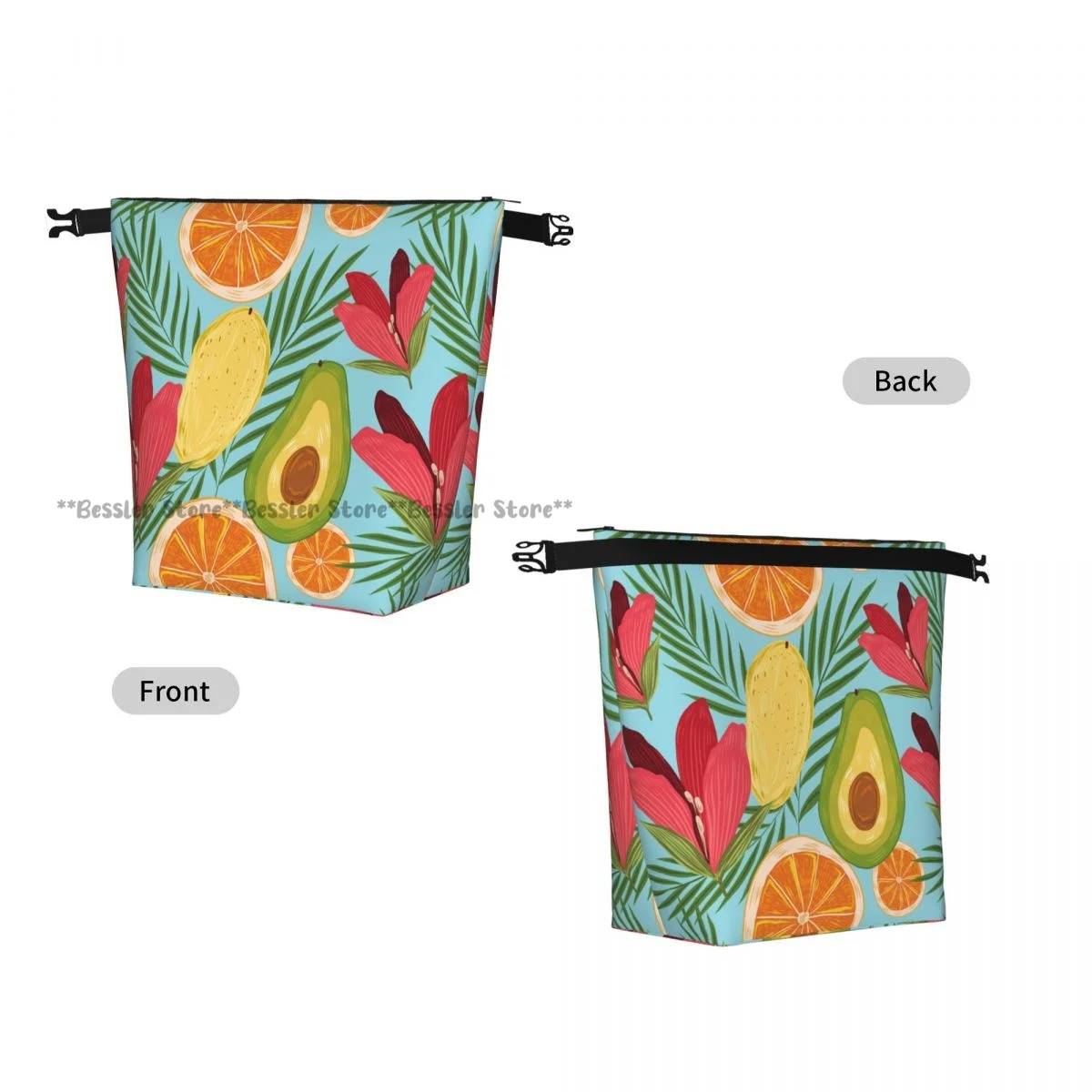 Roll Top Insulated Lunch Bag Tropical Fruit Thermal Food Storage Bag Portable Bento Handbag for Daily Use