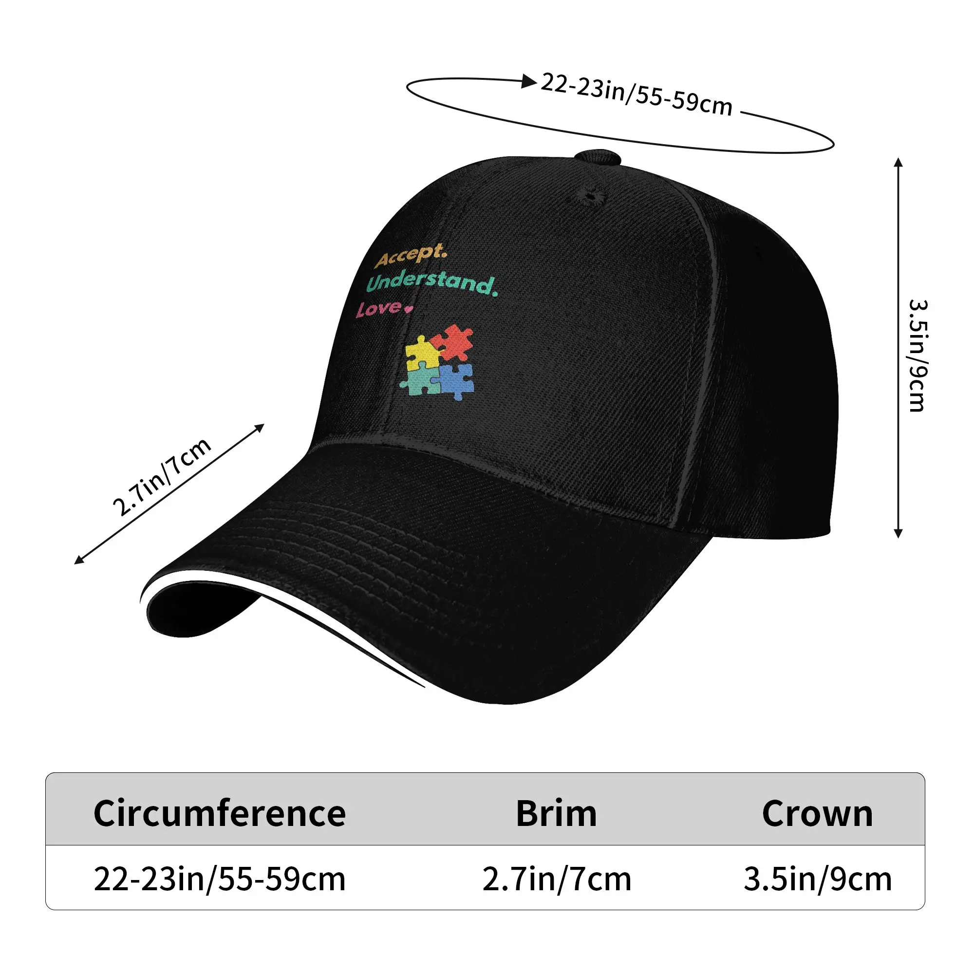Accept Understand Love Baseball Cap Autism Vintage Trucker Hat Spring Couple Women Tennis Skate Snapback Cap