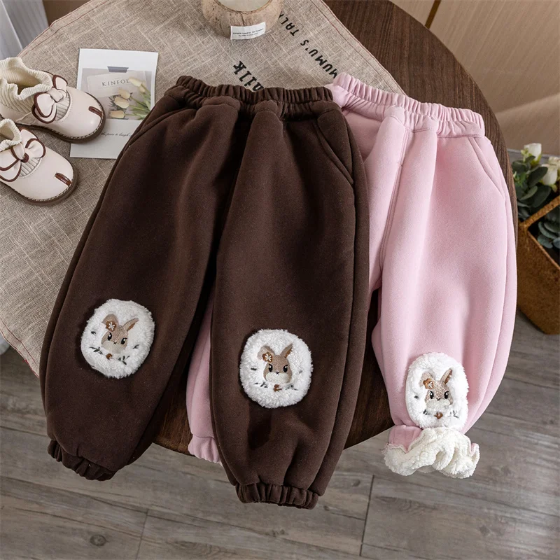 Winter Girls Pants Plus Velvet Trousers for Kids Thicken Children Joggers Children Leggings Girls Sport Pants Warm Baby Clothing