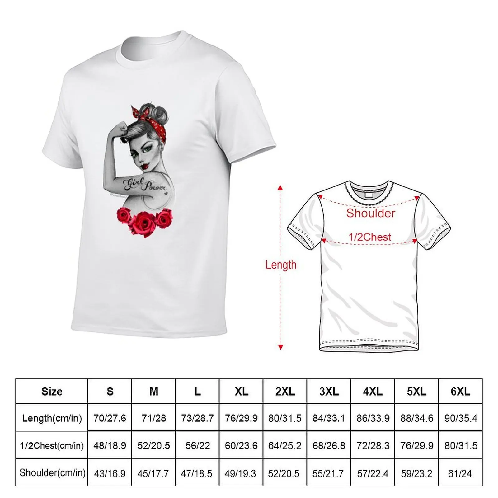 Girl Power von Anne Cha Modern Rosie the Riveter Red Roses T-Shirt Clothing clothes funny t shirts men