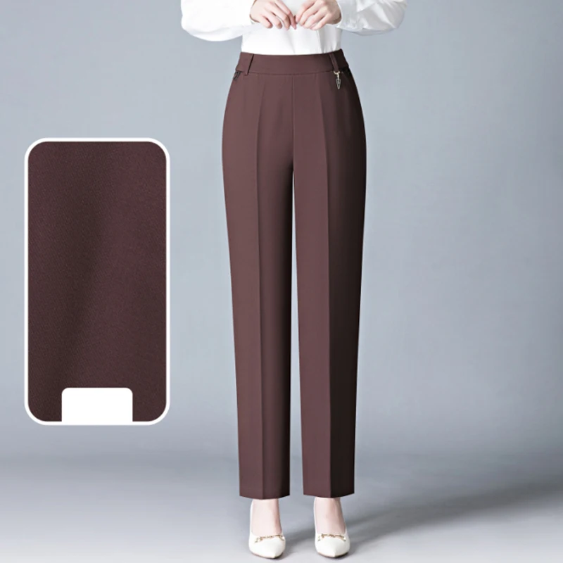 Imagem -06 - Calça de Perna Larga Feminina com Bolsos em Retalhos Calça Reta Elástico na Cintura Casual e Versátil Monocromática e Solta Nova para a Primavera