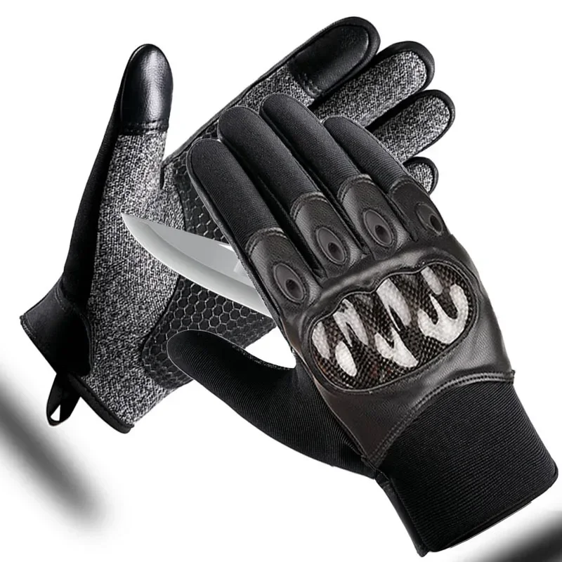 

Summer All Finger Level 5 Anti Cutting Sheepskin Gloves Kevlar Anti Stabbing Carbon Fiber Shell Military Training Fans Men