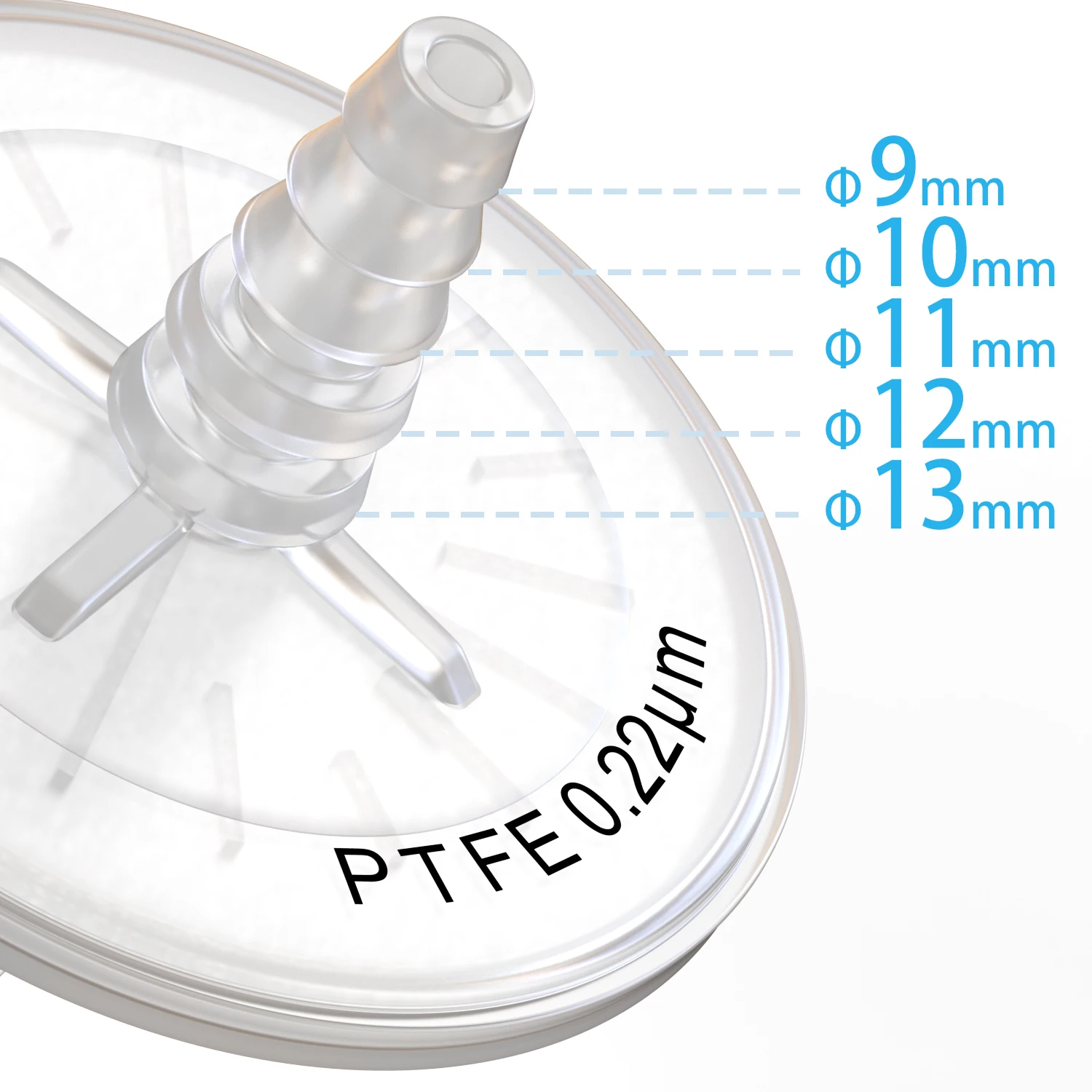 Sterile PTFE Hydrophobic Filter Disc 50mm 0.22μm Air Venting with 9mm-13mm Stepped Hose and Barb Female Luer for Air Filter