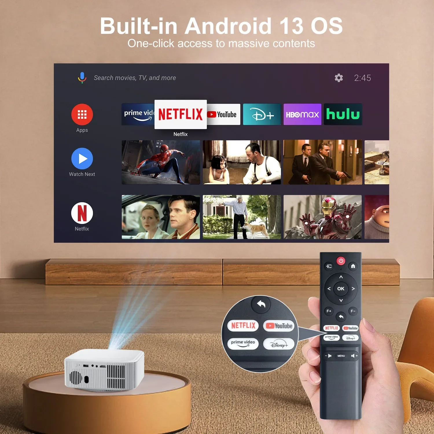 جهاز عرض Salange الرسمي Netflix الأصلي 1080P 4K جهاز عرض Android 13، WiFi Bluetooth 5.2 التركيز الإلكتروني والتصحيح التلقائي