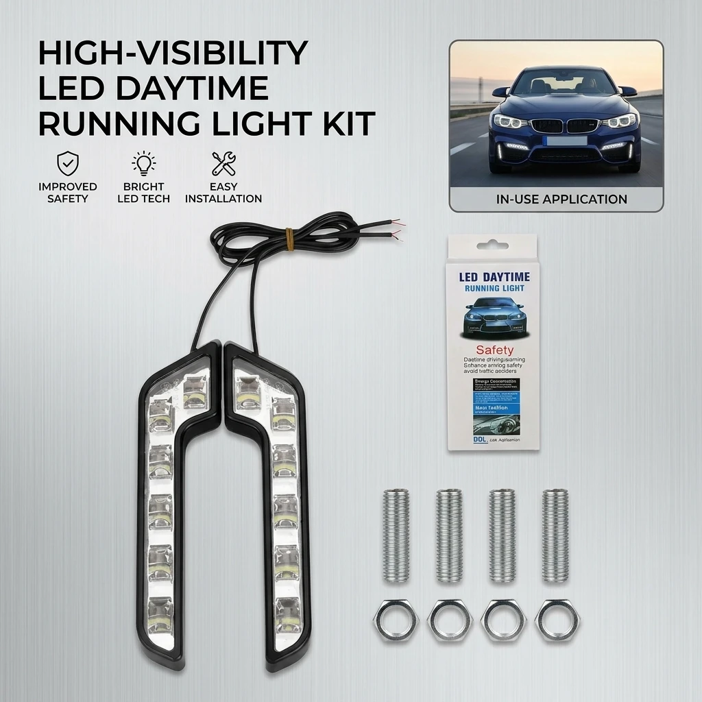 2PCS L-Shaped LED Daytime Running Lights Car Driving Fog Lamp Waterproof Multifunctional Auto Lighting