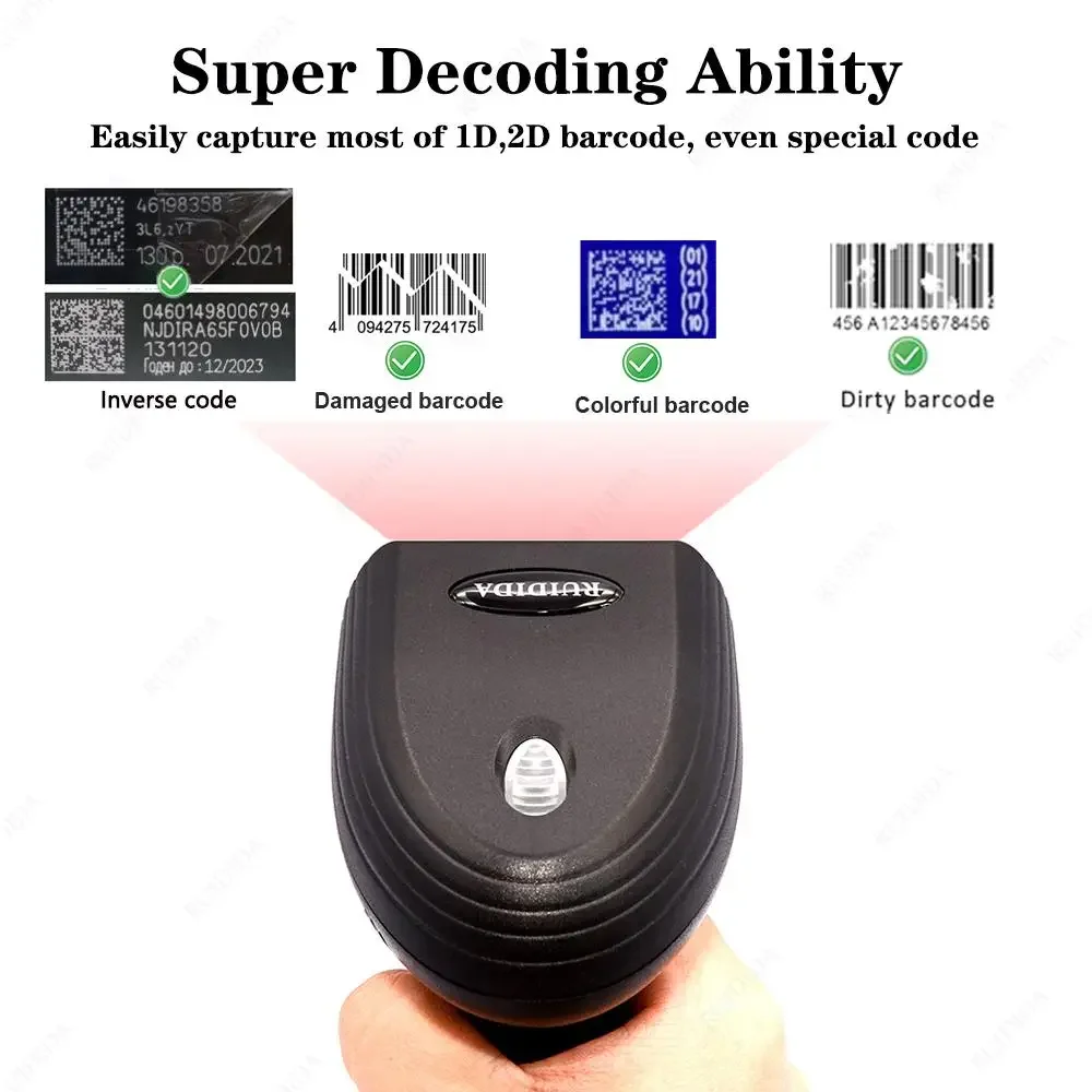 Handheld Barcode Scanner Wired or Wireless or Bluetooth Bar Reader 1D 2D Scanner Qr Code Datamatrix Code PDF417 Scanner