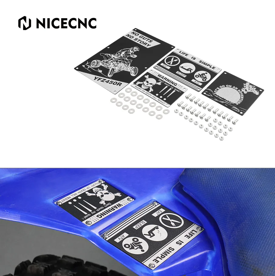 NICECNC For YFZ450R 4x Fender Warning Tags For Yamaha YFZ450 2009-2013 YFZ450X 2010-2011 ATV Accessories Billet Aluminum