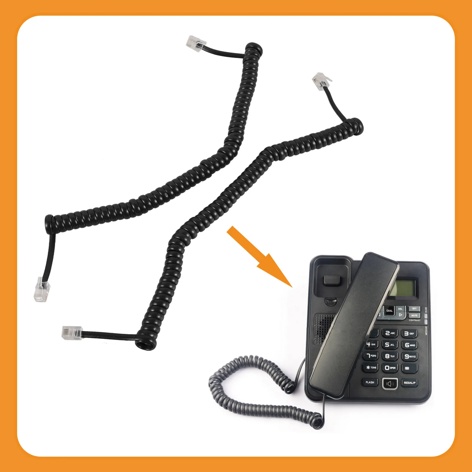2Pcs Landline Phone Cord Coiled Telephone Cable with Copper Conductors Rubber Sheath Adjustable Length Elegant Black Phone Cord