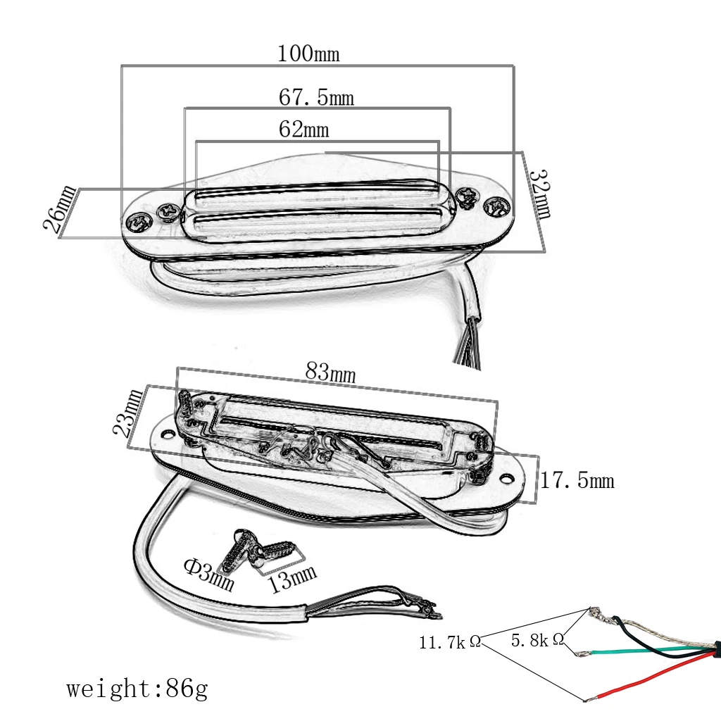 Accesorio para Guitarra Acústica, Pastilla Humbucker de Doble Riel, Piezas Eléctricas para Guitarra Acústica de Caja de Cigarros
