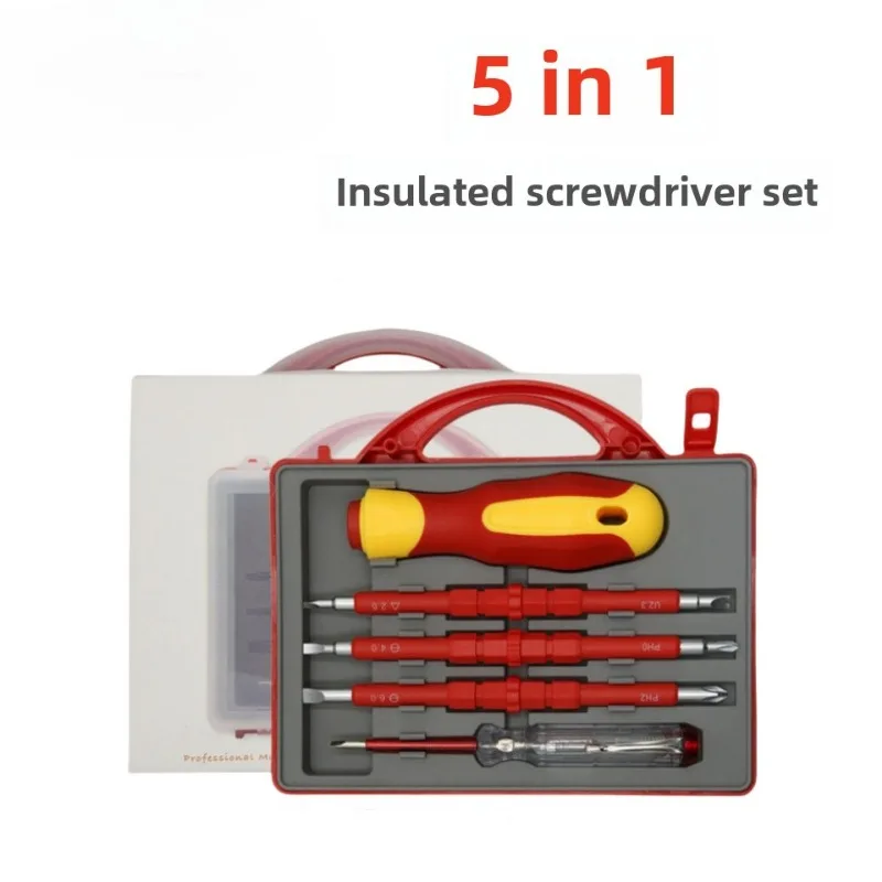 

BIESUO 5-in-1 Insulated Screwdriver Set with A Cross Magnetic Multi-function High Voltage Pen Electrician Maintenance Driver
