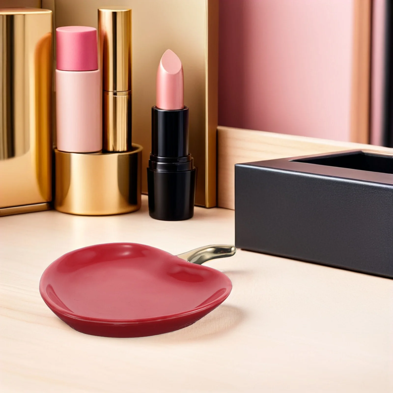 

2Pcs Apple Shaped Jewelry Tray Ceramic Red Decorative Dish for Vanity Table Jewelry Storage Ring Earrings Organizer Trinket