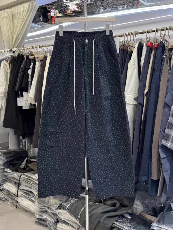 

Свободные широкие брюки унисекс с цветочным принтом для работы и повседневной носки, весна-осень, новинка, высокая талия