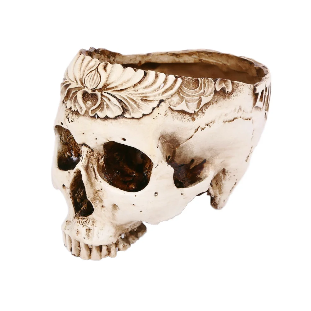 

Resin Skull Flower Pot Halloween Decoration Planter Desktop Candy Bowl Lightweight Home Decor Gift Friends